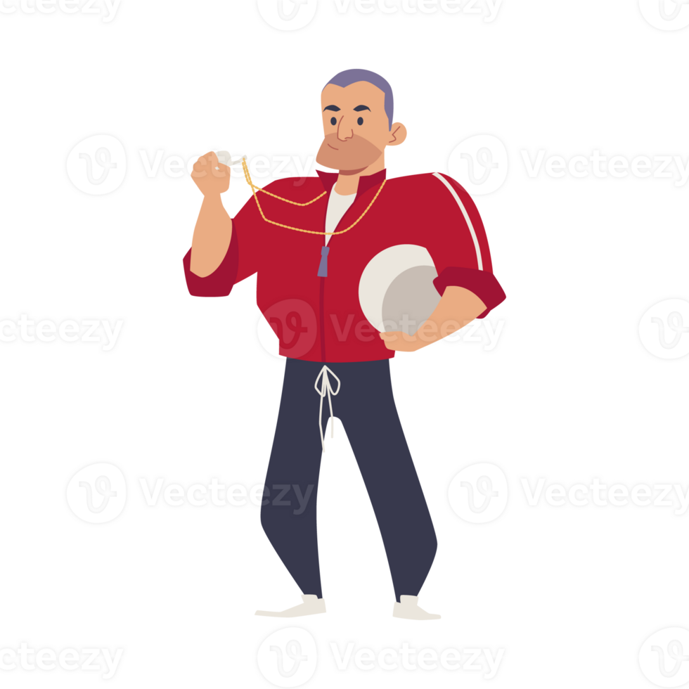 Sports trainer or kids school team coach flat vector illustration isolated. png