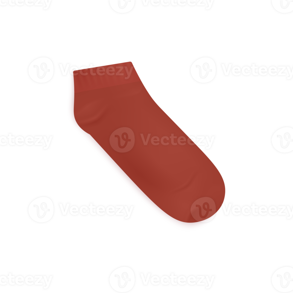 Low cut red sock 3d mockup. Quarter non slip sock realistic clipart, isolated on white background. png