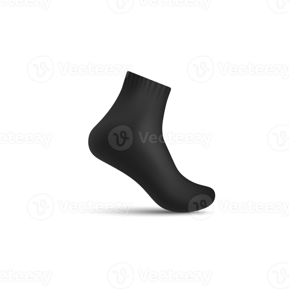 Black realistic sock on invisible mannequin leg with shadow, illustration png