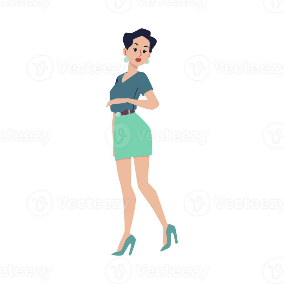 Woman in fashion clothing and heeled shoes, flat illustration isolated. png