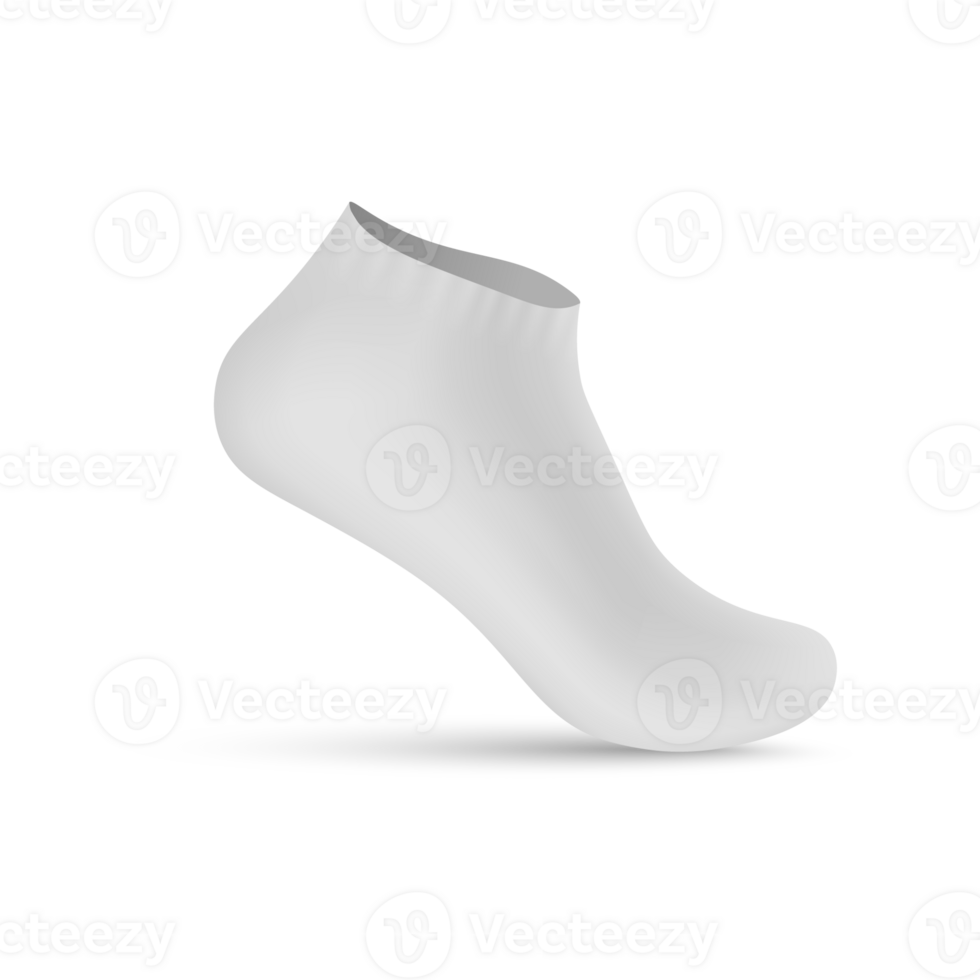 White short sport sock on invisible leg, realistic illustration isolated. png