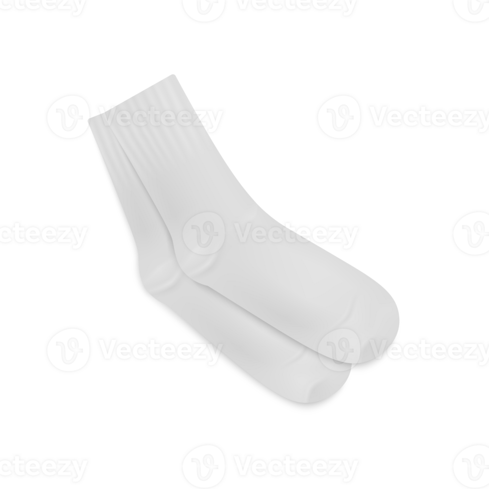 Long blank socks mockup. Pair of white sport socks, ankle middle length, 3d realistic template for your design. png