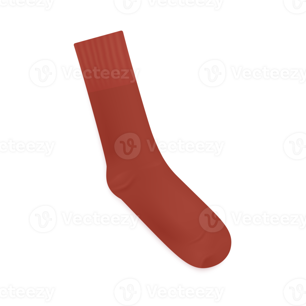 Red long textile sock 3d realistic template illustration isolated. png