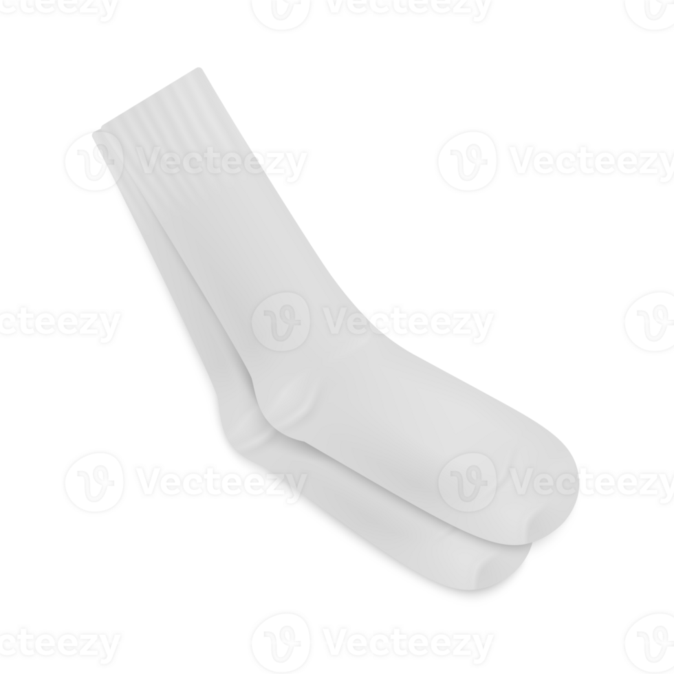 Pair of white textile socks mockup, 3d realistic illustration isolated. png