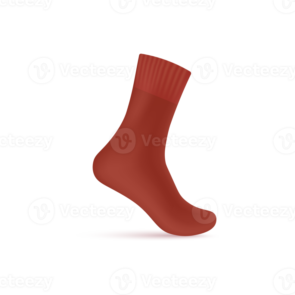 Red blank sock of quarter length mockup, realistic illustration isolated. png