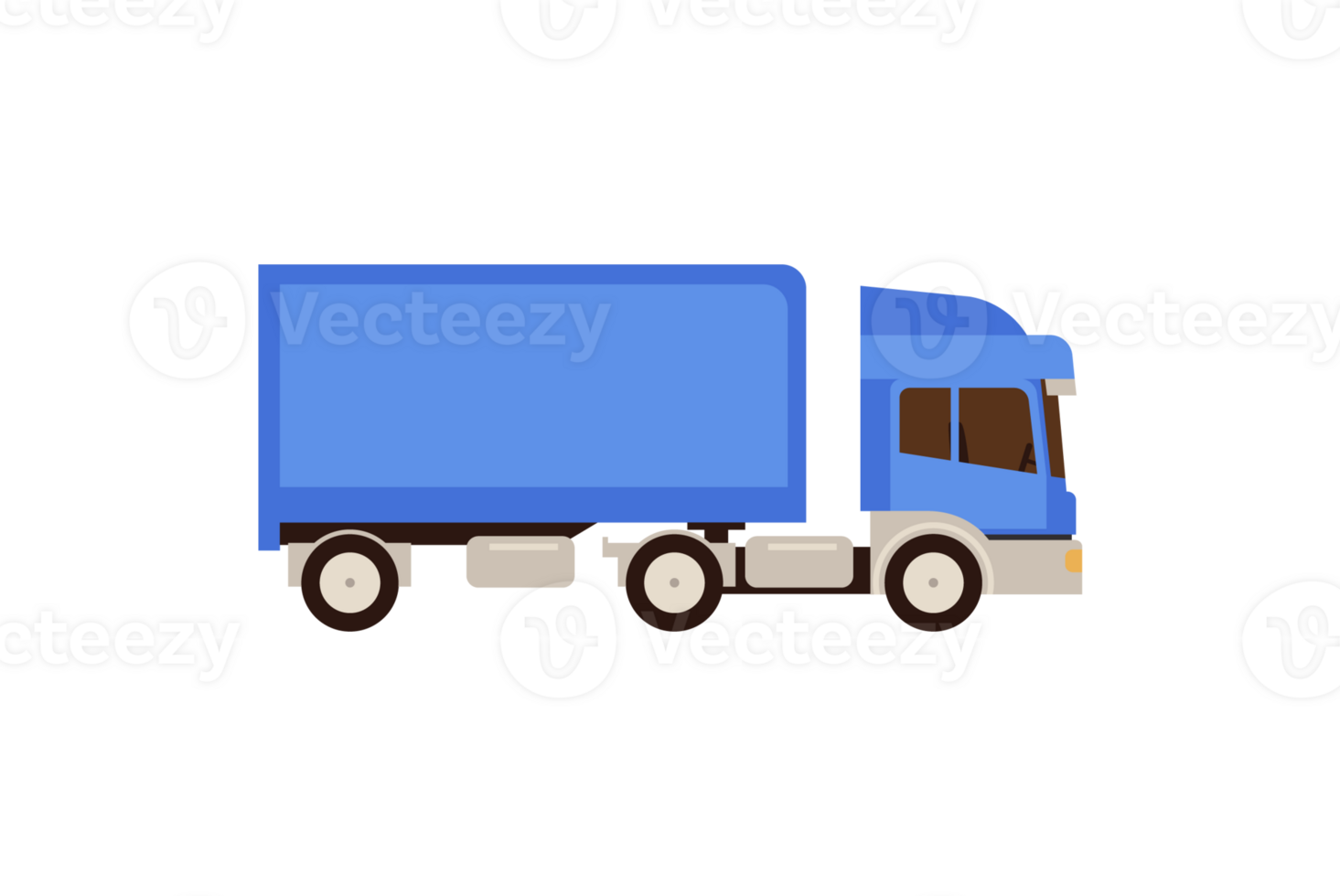 Blue delivery truck cartoon flat vector icon. Commercial van car for shipping boxes and goods. png
