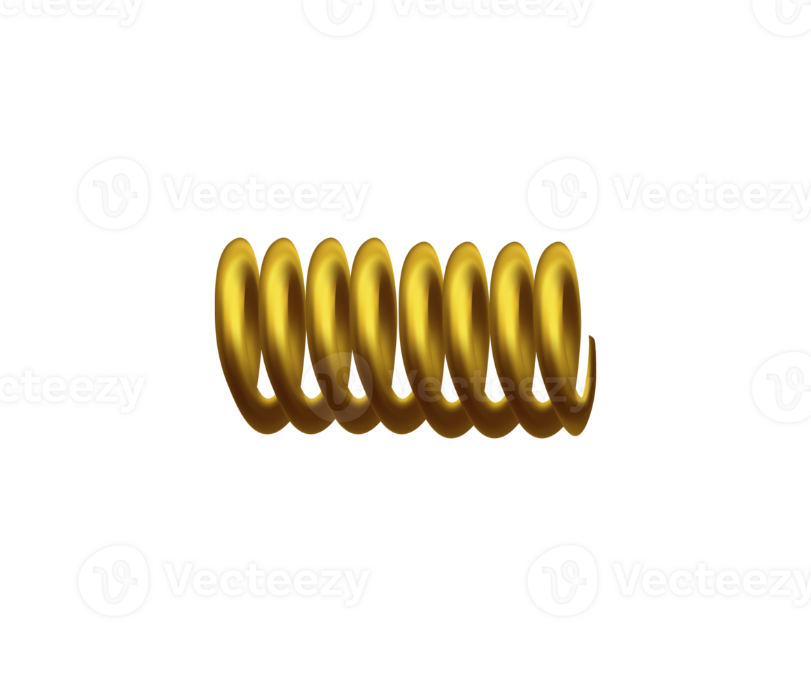 Golden metal springs in 3D realistic illustration isolated on white. png