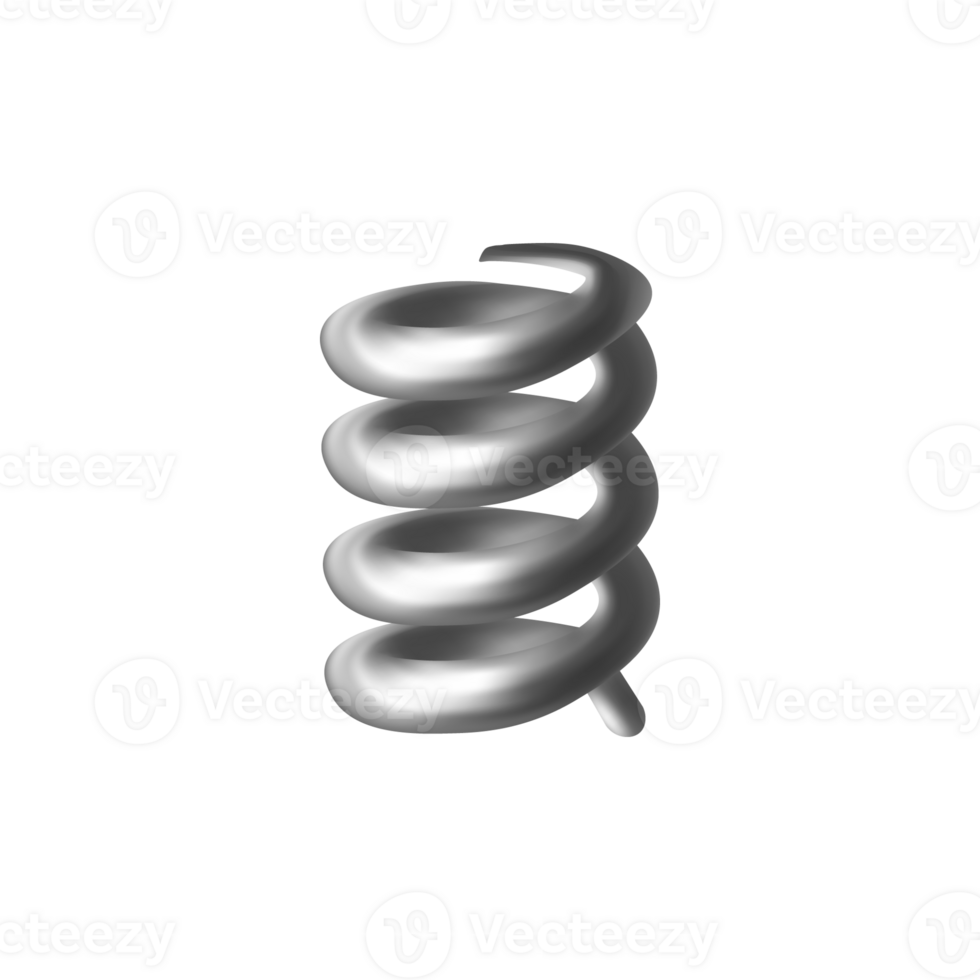 Coil spring 3d icon. Metal helical compression spring, realistic illustration, steel machine element or detail isolated png