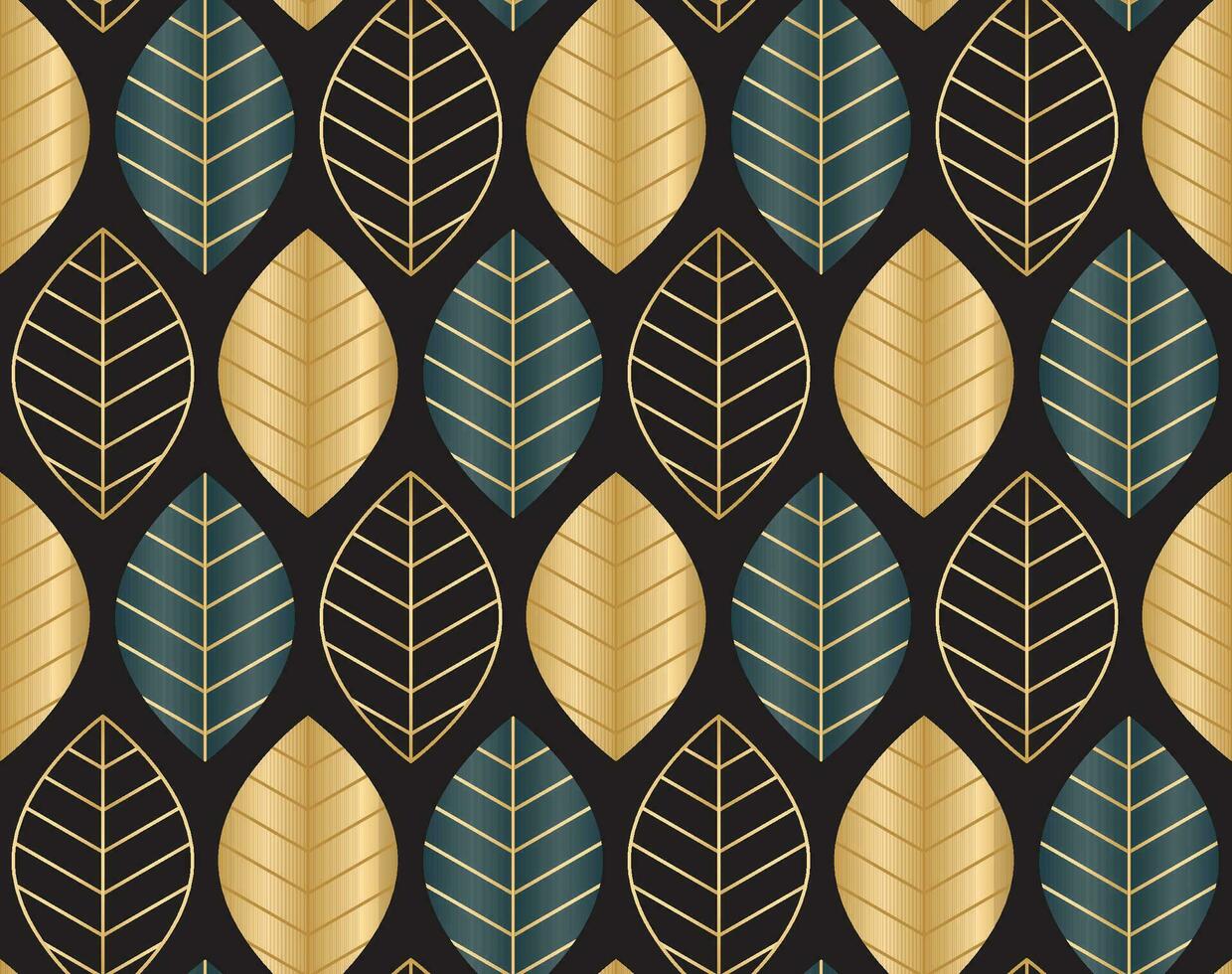 Seamless pattern of golden and blue leaves. Perfect for wrapping paper, wallpaper, surface textures, textiles. vector