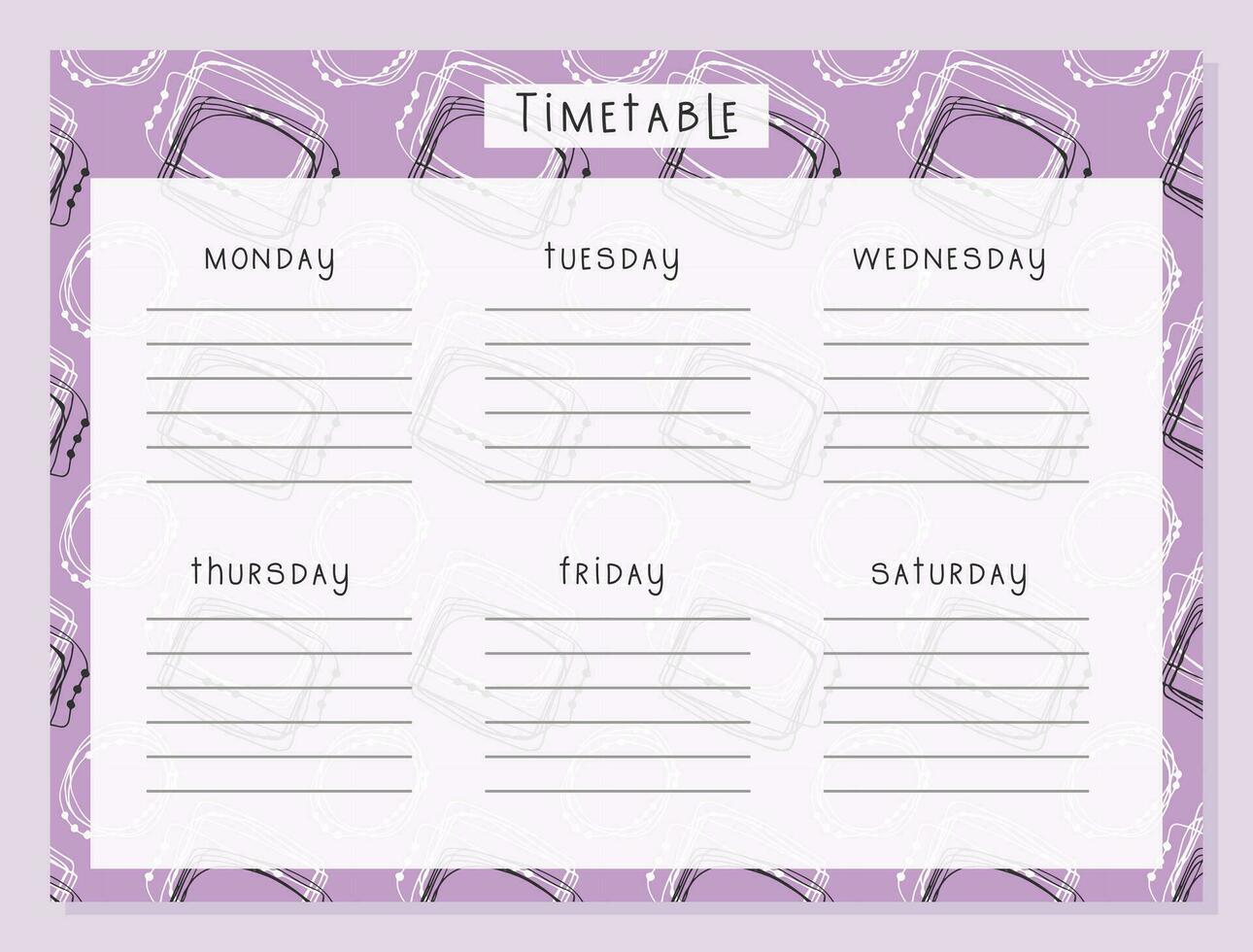 Back to School Timetable abstract doodle hand drawn. Classroom timetable lines. Plan note education. Planner, table class, template. vector