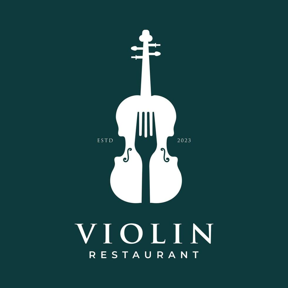 Fork Violin Music Concert for Bar Cafe Restaurant Nightclub logo design vector