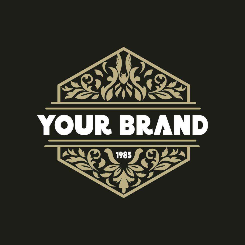Hexagon Hexagonal Vintage Border Frame Ornament Classic and Luxurious Vintage Retro Royal Badge Emblem Stamp Label Logo Design Vector