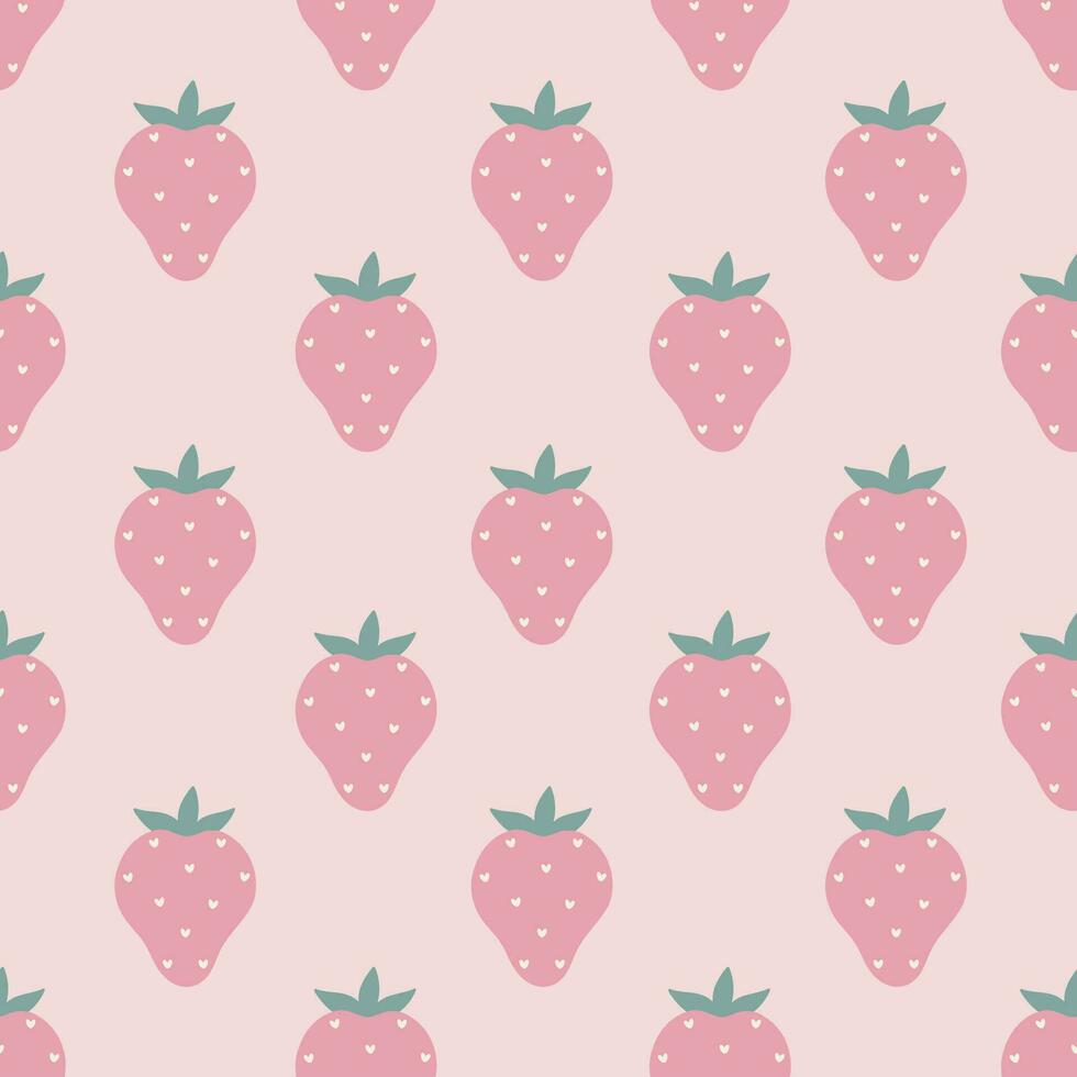 Simple seamless pink pattern with strawberries. Vector graphics.