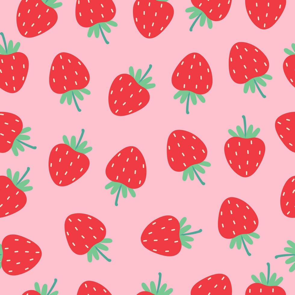 Simple seamless pattern with strawberries on a pink background. Vector graphics.