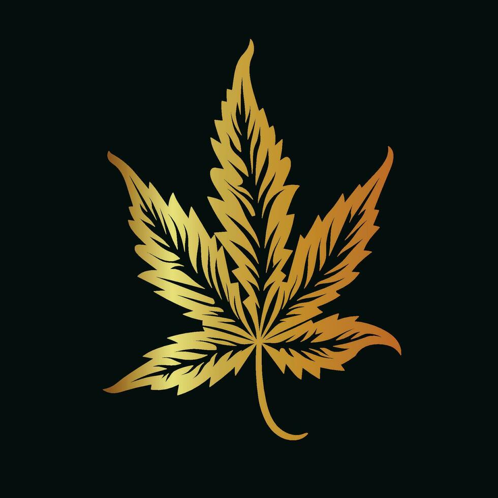 Gold Vector Illustration of a Cannabis Leaf