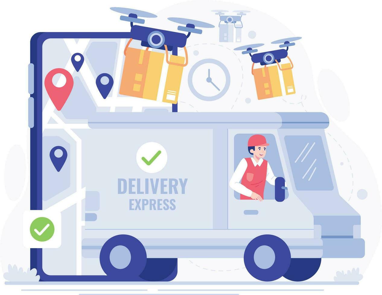 Delivery service concept. Vector illustration in flat style. Online order tracking. For shipping, modern technology, artificial intelligence technology concept.