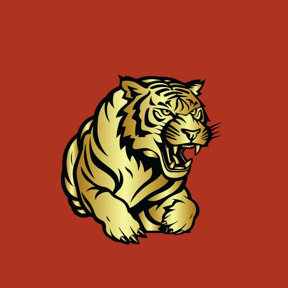 Angry Roaring Gold Tiger Head on Black Background vector