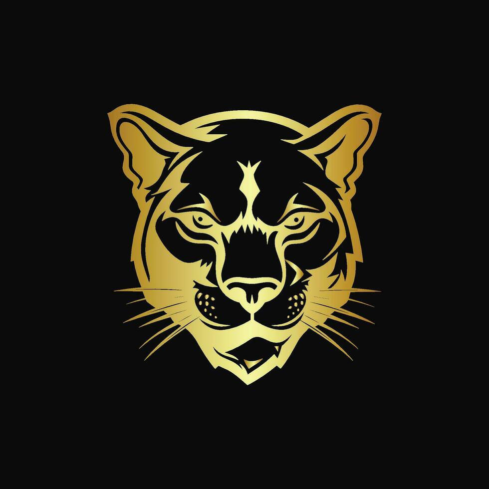Gold Leopard Head Against Black Background vector