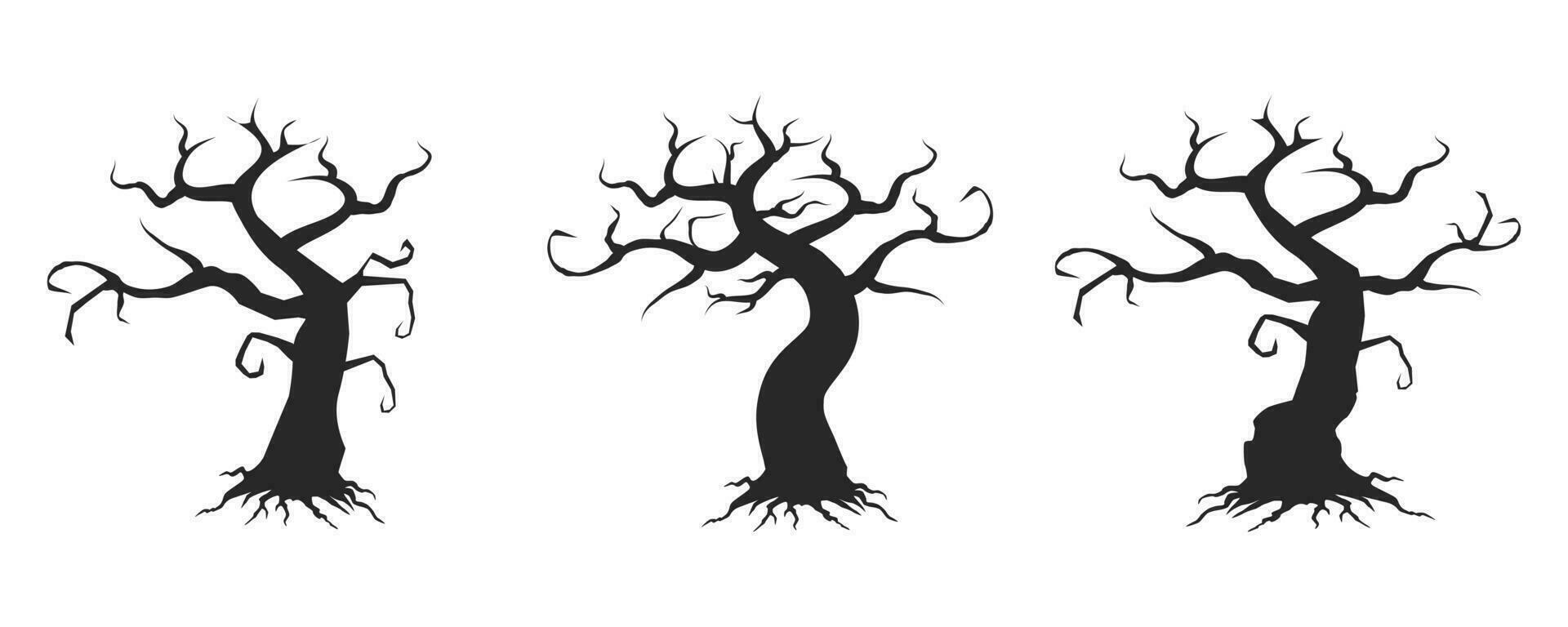 Halloween scary trees without leaves silhouette vector illustration set