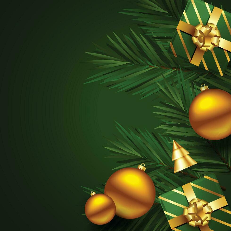 Marry Christmas and Happy New Year Christmas decorations ball hanging on ribbon, gold glitter confetti. Realistic 3d design. vector illustration