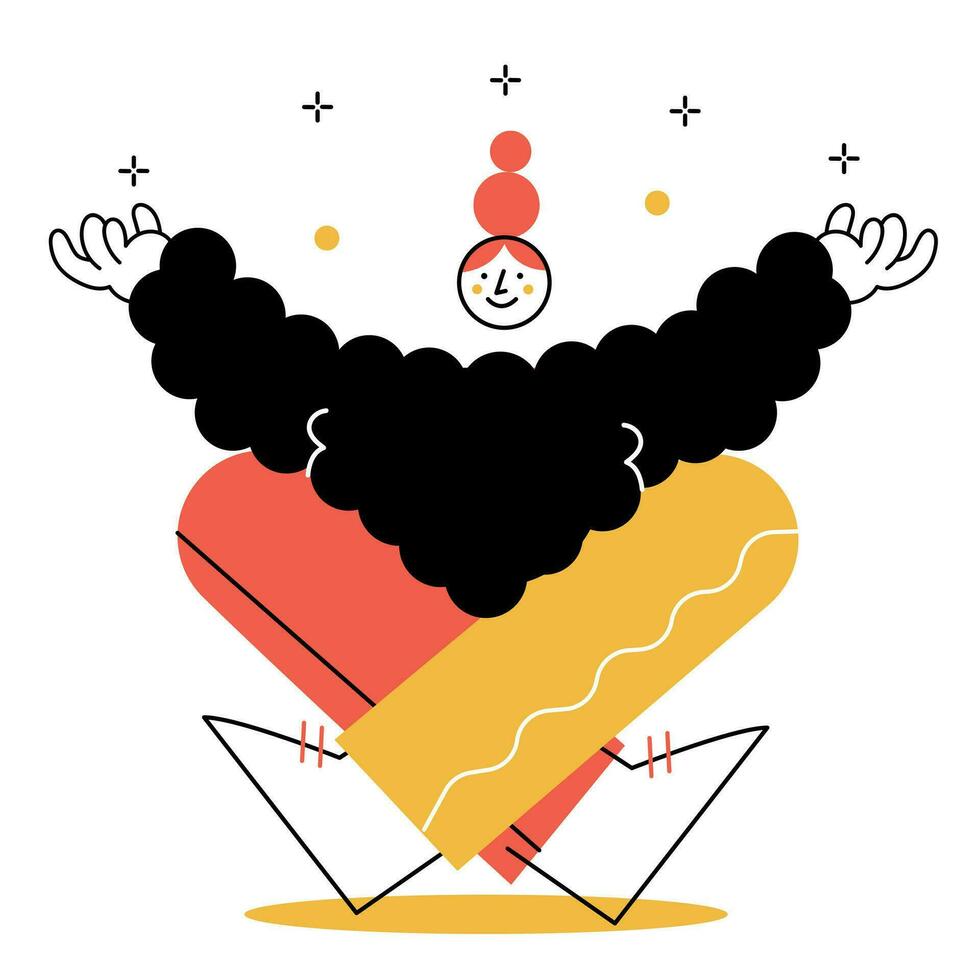Female is sitting in the lotus position. Yoga classes and meditation. Vector illustration in geometric style.