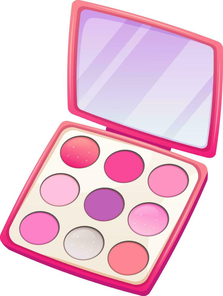 Palette of shadows in trendy pink color. Decorative cosmetics for girls, princesses, dolls. Vector illustration in cartoon style, garish vector