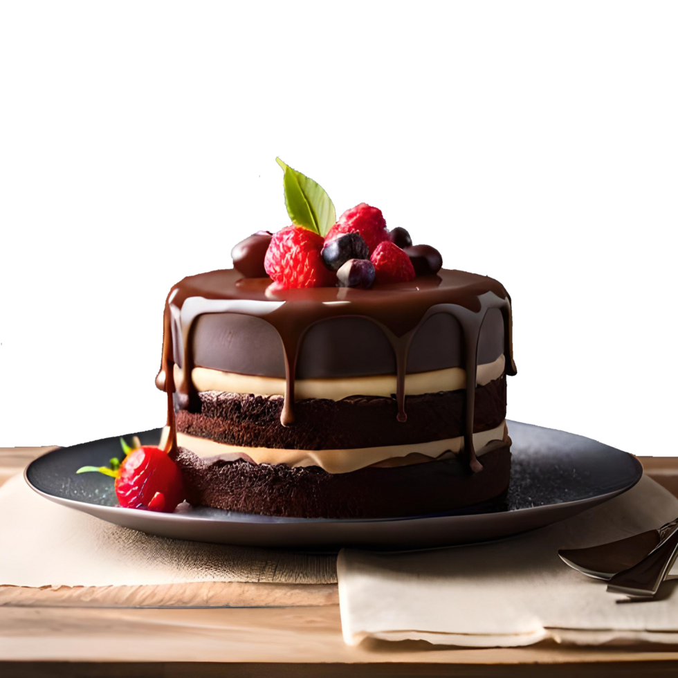 Chocolat gâteau avec myrtilles et des fraises génératif avec ai png