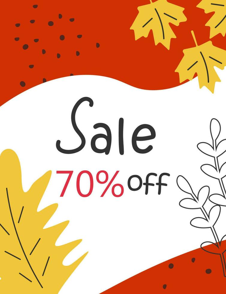 Bright banner for autumn sale with maple leaves. 70 percent discount. Vector illustration.