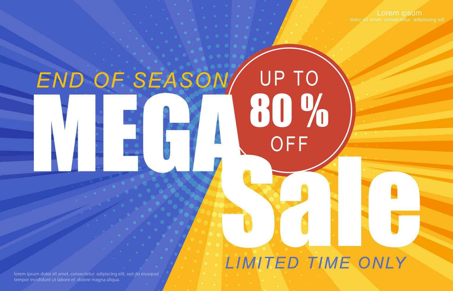 Sale banner template design with comic background. Mega sale special up to 80 percent off. End of season special offer banner. Vector illustration.