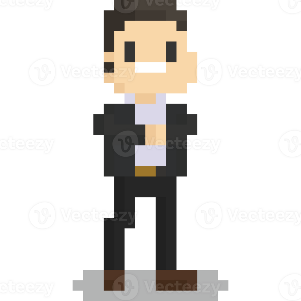Pixel art black office suit man character 2 png