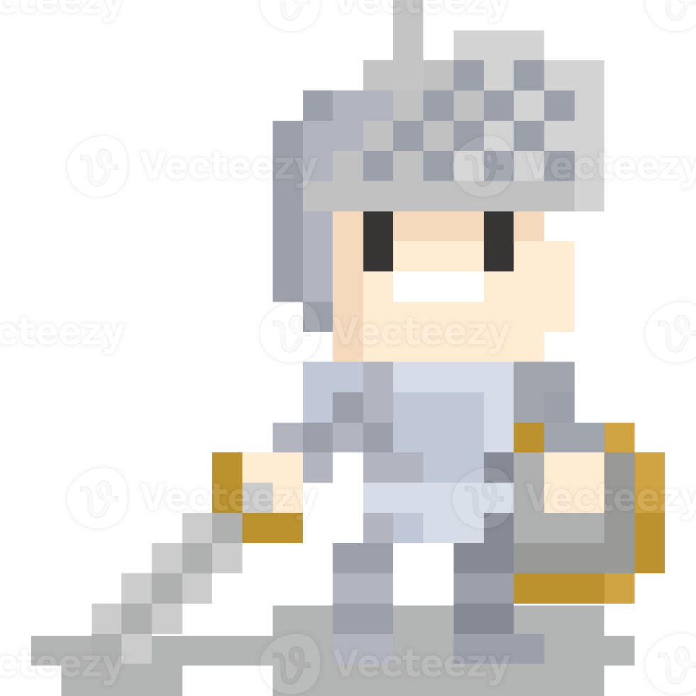 Pixel art kid with knight cosplay suit png