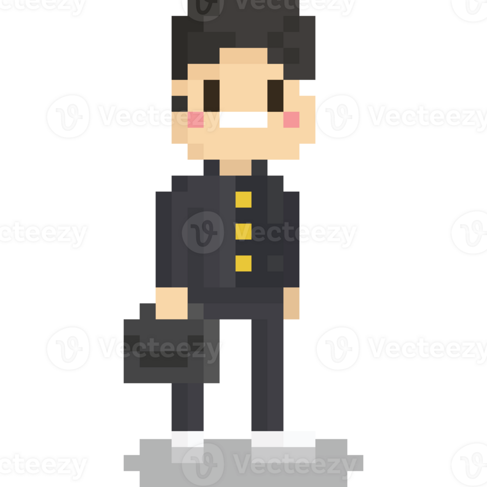 Pixel art cartoon japanese student boy character png