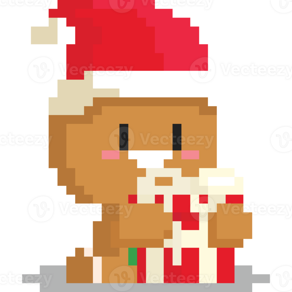 Pixel art cute ginger bread man hug his present box png