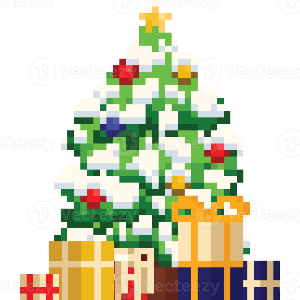 Pixel art christmas tree with gift boxes png