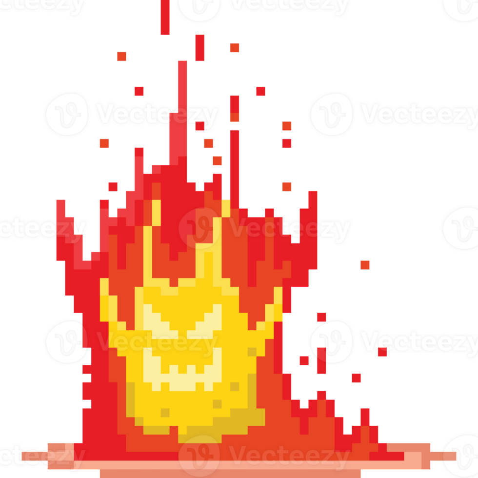 Pixel art fire monster character png