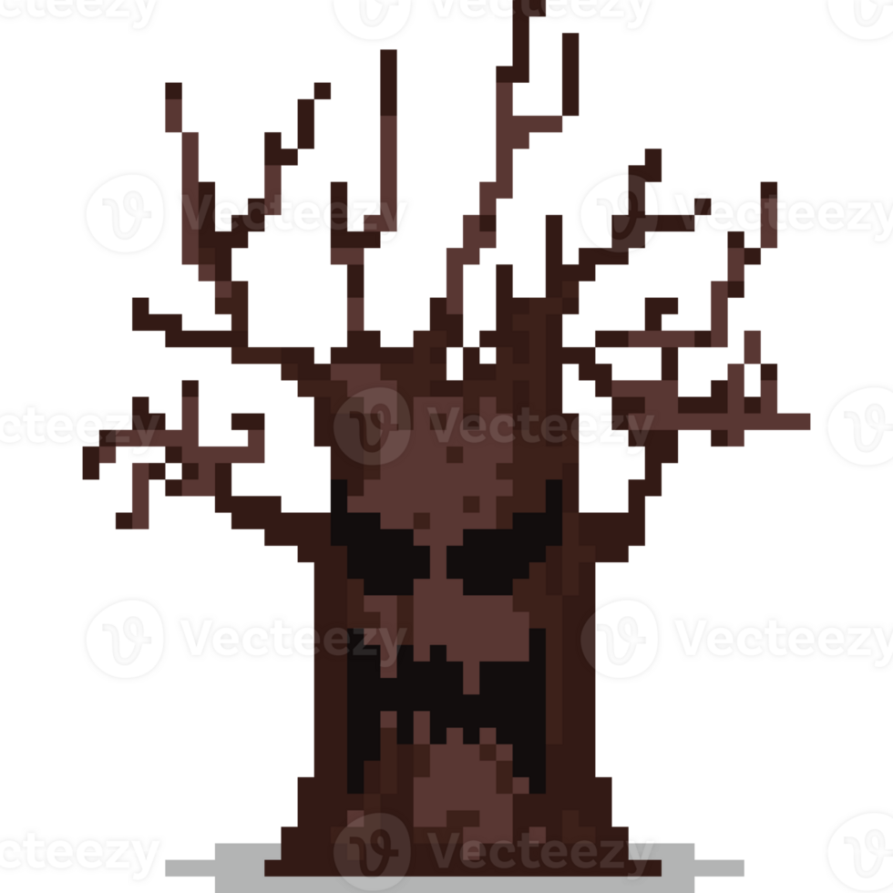 Pixel art halloween ghost tree character png