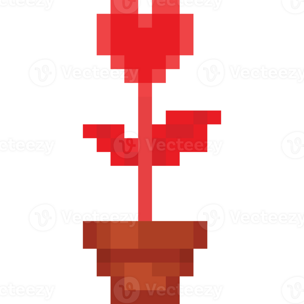 Pixel art red heart flower element 2 png