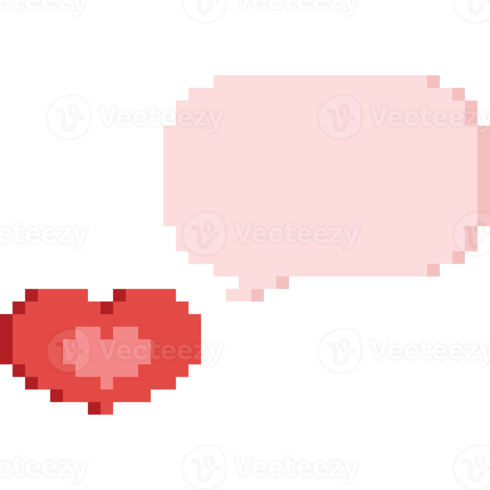Pixel art valentine heart with blank text balloon png