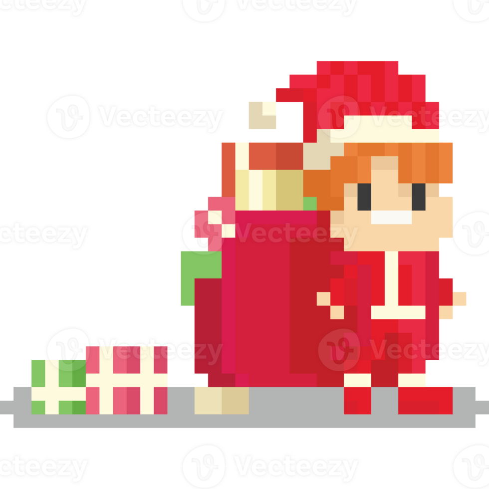 Pixel art kid santa with huge present Backpack png
