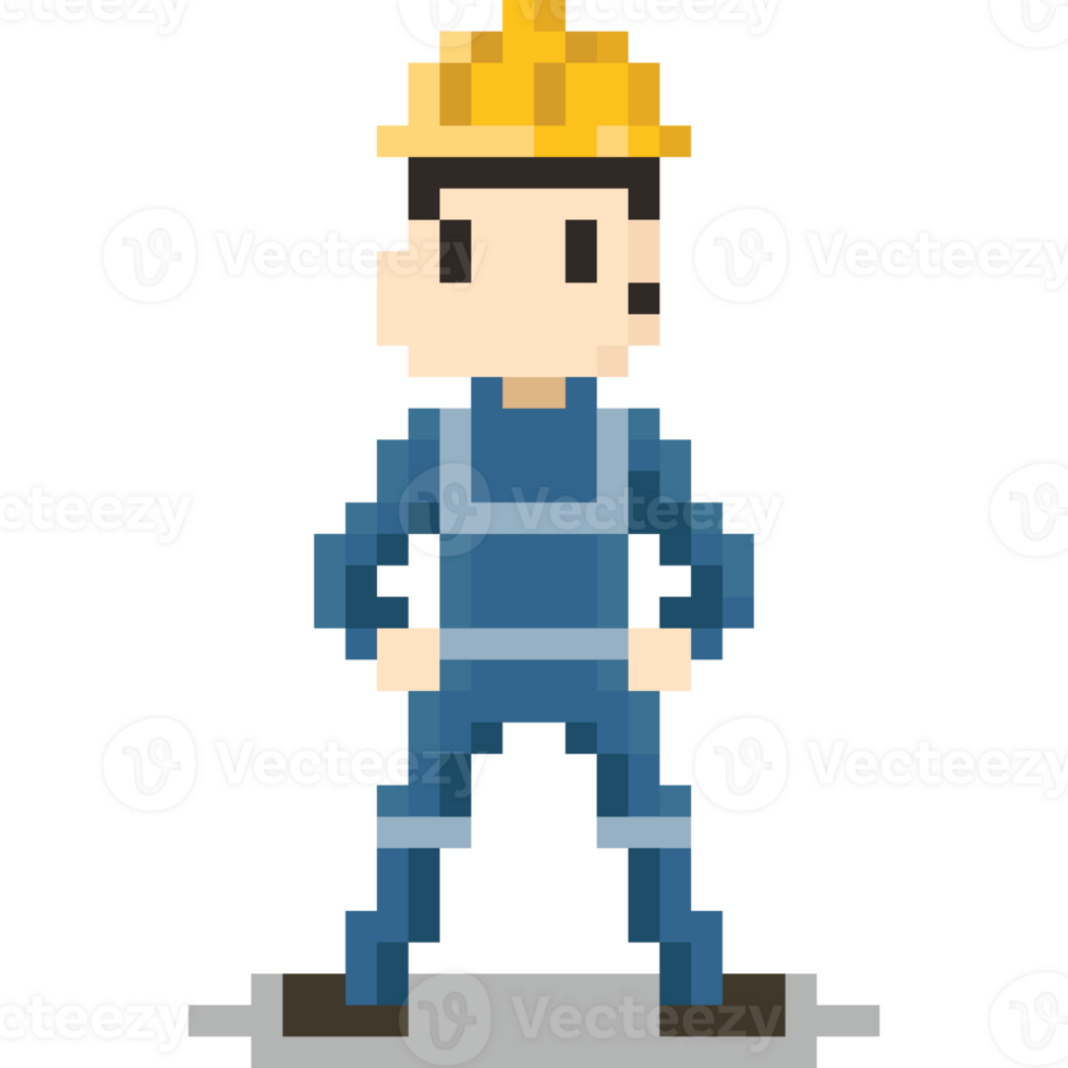 Pixel art construction worker character png