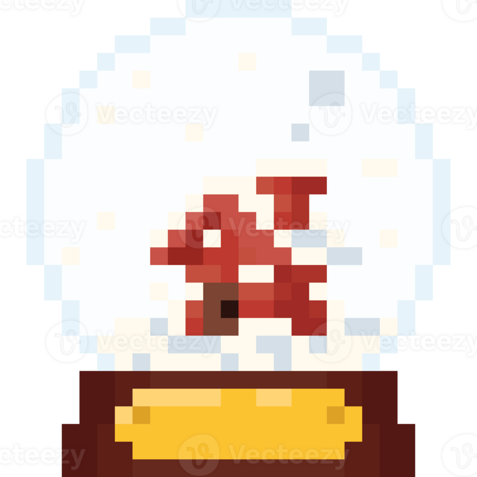 Pixel art red cabin snow crystal globe png