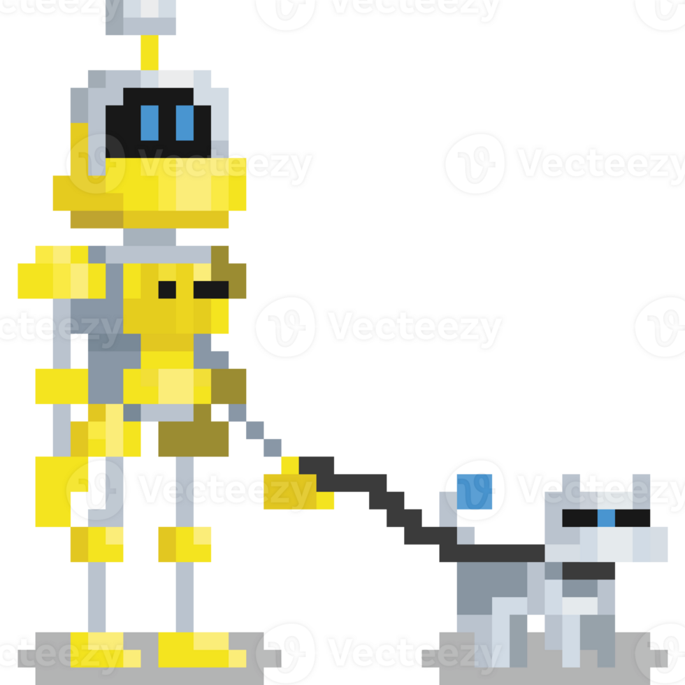 Pixel art robot character with robot dog png