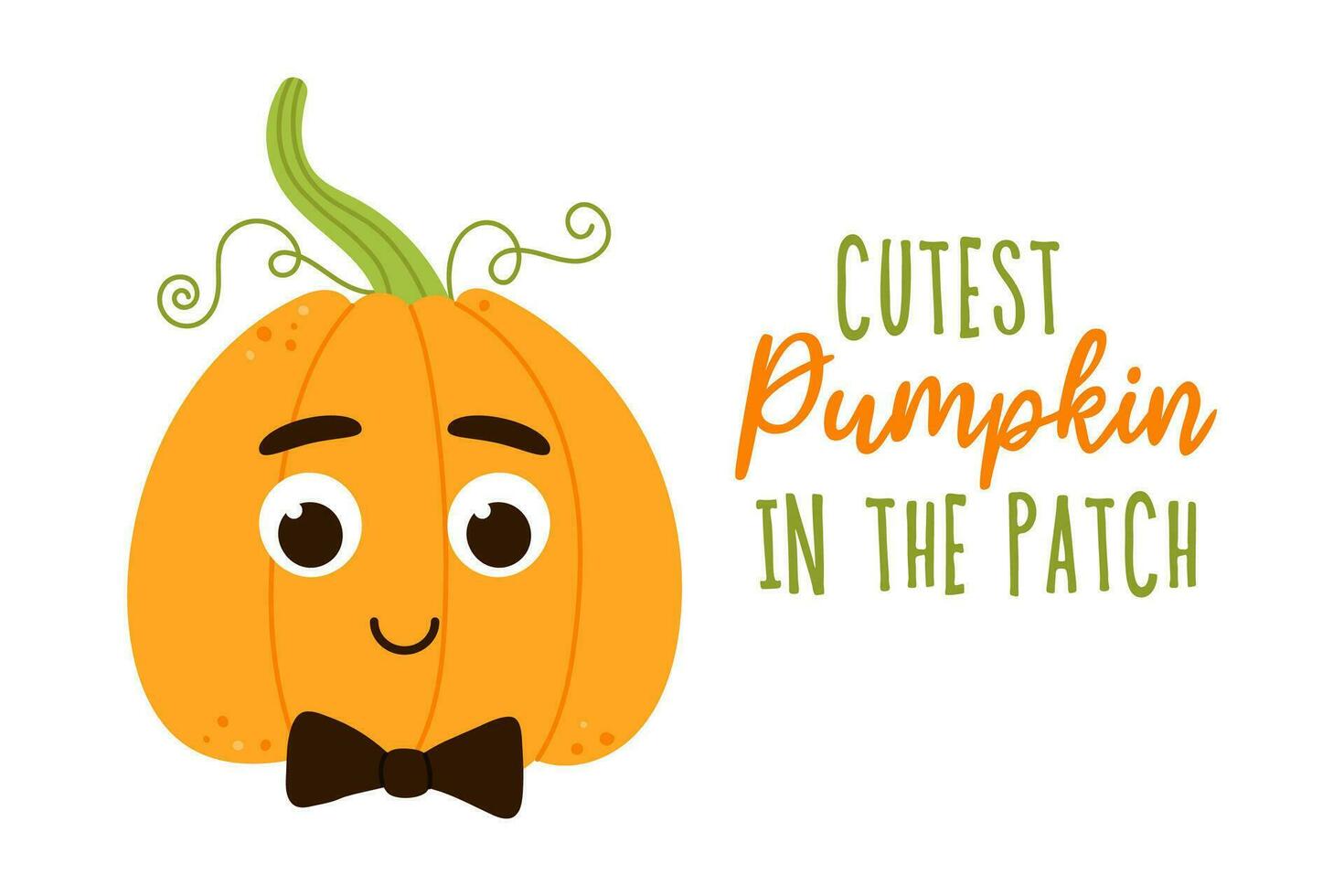 Cutest pumpkin in the patch hand drawn lettering. Little cute boy pumpkin with bow tie. isolated vector illustration on white background