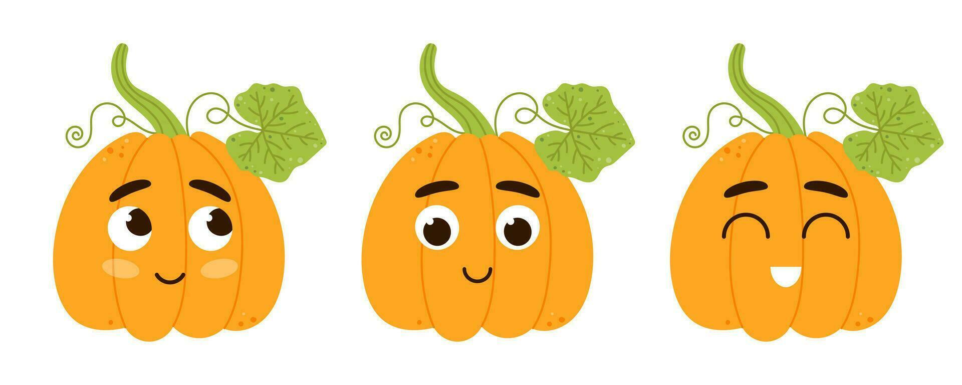 Kawaii pumpkin character with cute emotions. Cartoon vector illustration