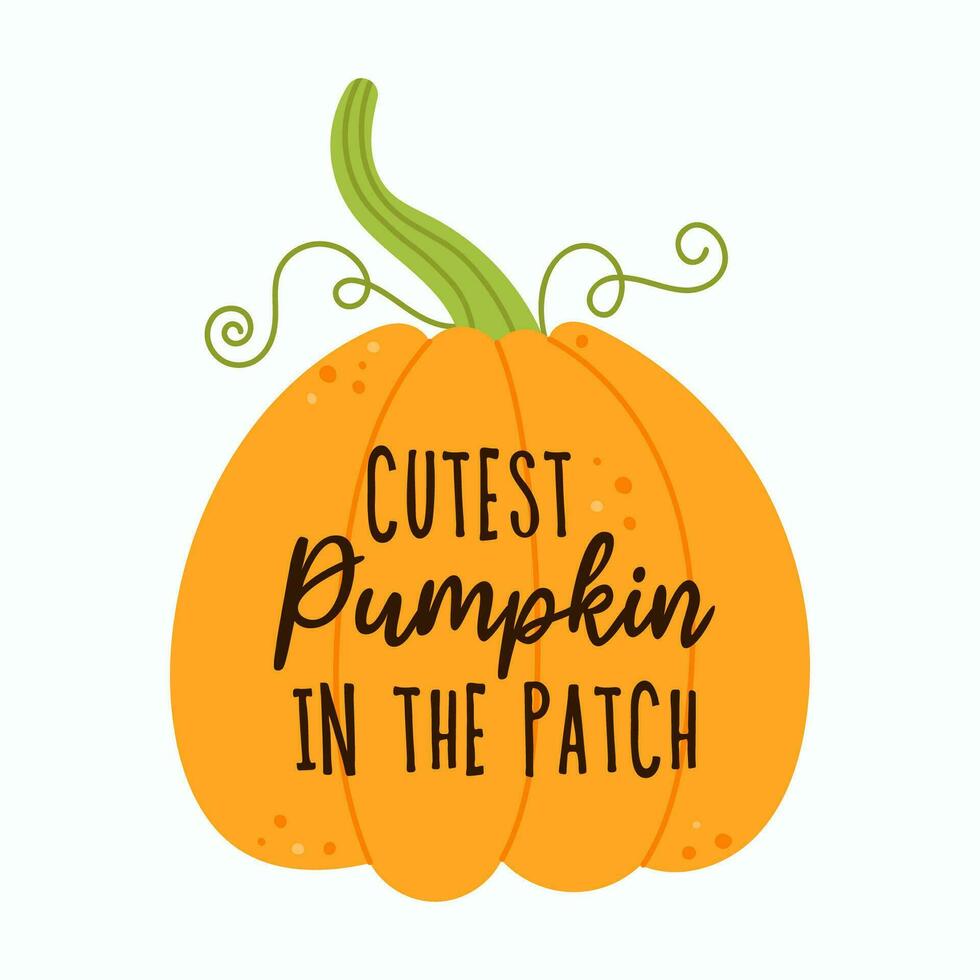 Cutest pumpkin in the patch lettering on cute pumpkin. isolated vector illustration on white background