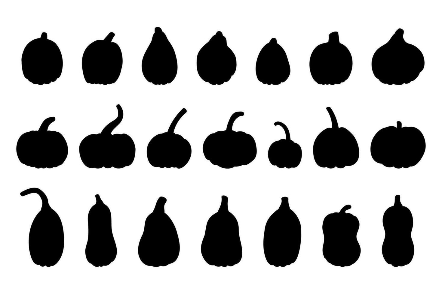Pumpkin silhouette big set. Isolated vector illustration on white background
