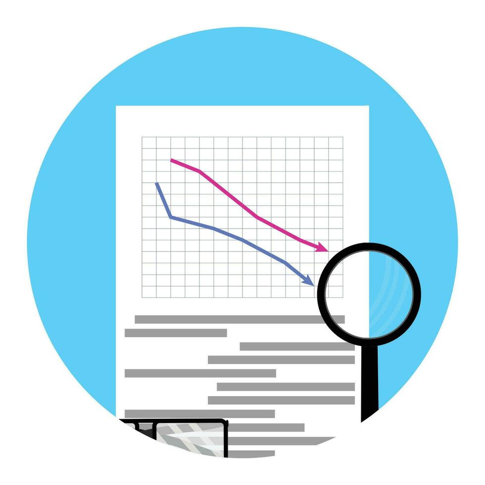 Icon shares fall. Vector crisis stock, down and failure diagram financial illustration