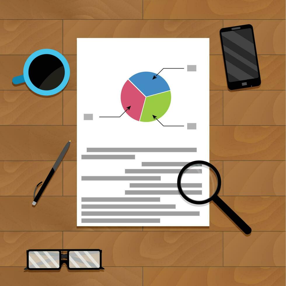 Financial file on wood desk for presentation, infochart and research diagram document. Vector illustration