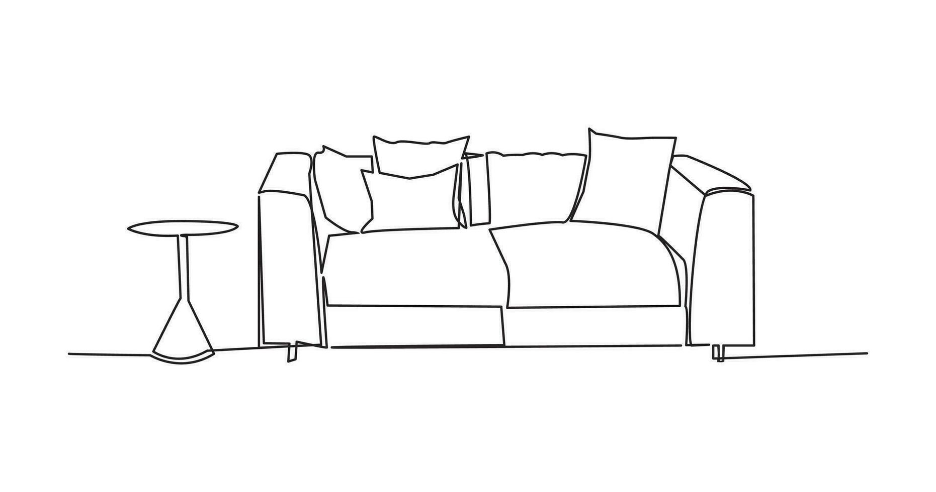 continuo uno línea dibujo de sofá y mesa. vector ilustración