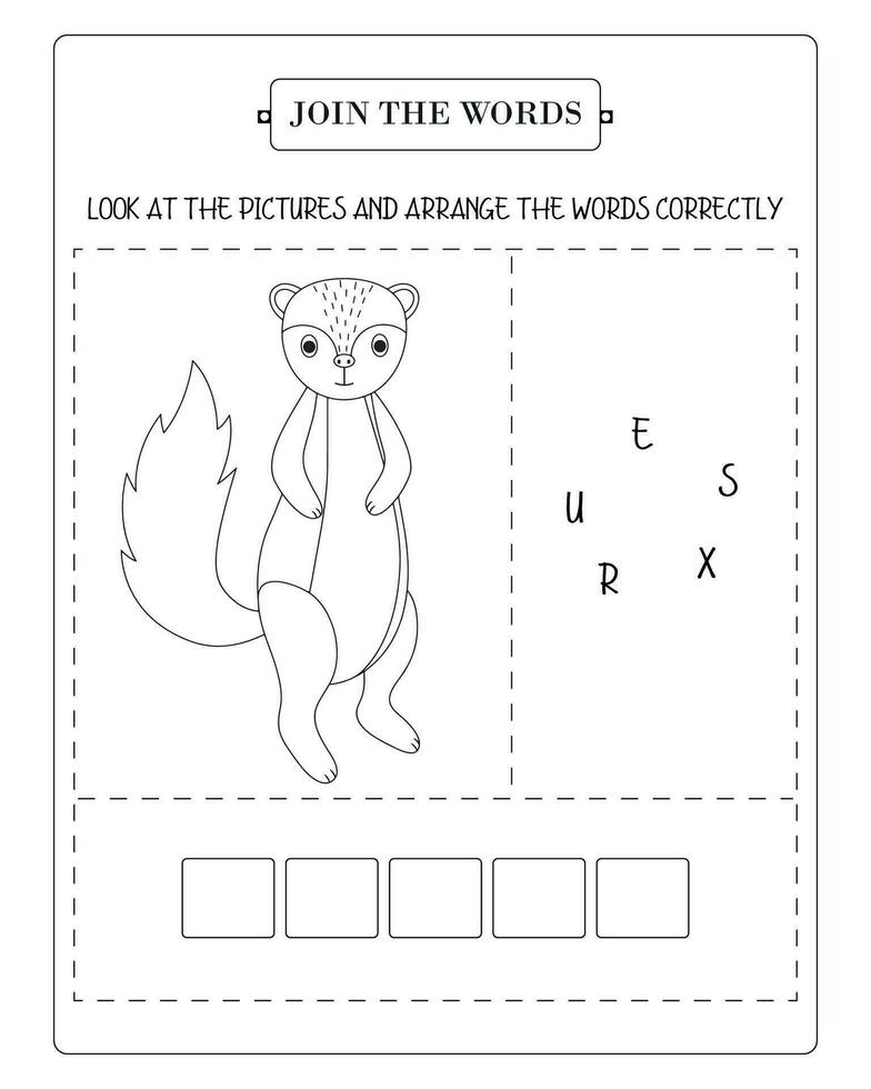 Arrange The Word Correctly Kids Worksheet, Word Teaching Material Kids Worksheet, Teaching Material for Children vector